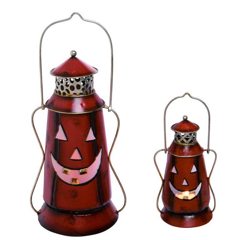 The Holiday Aisle® Halloween Vintage 2 Piece Metal Tabletop Lantern Set